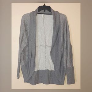 Aspire open face long sleeve shrug sweater gray